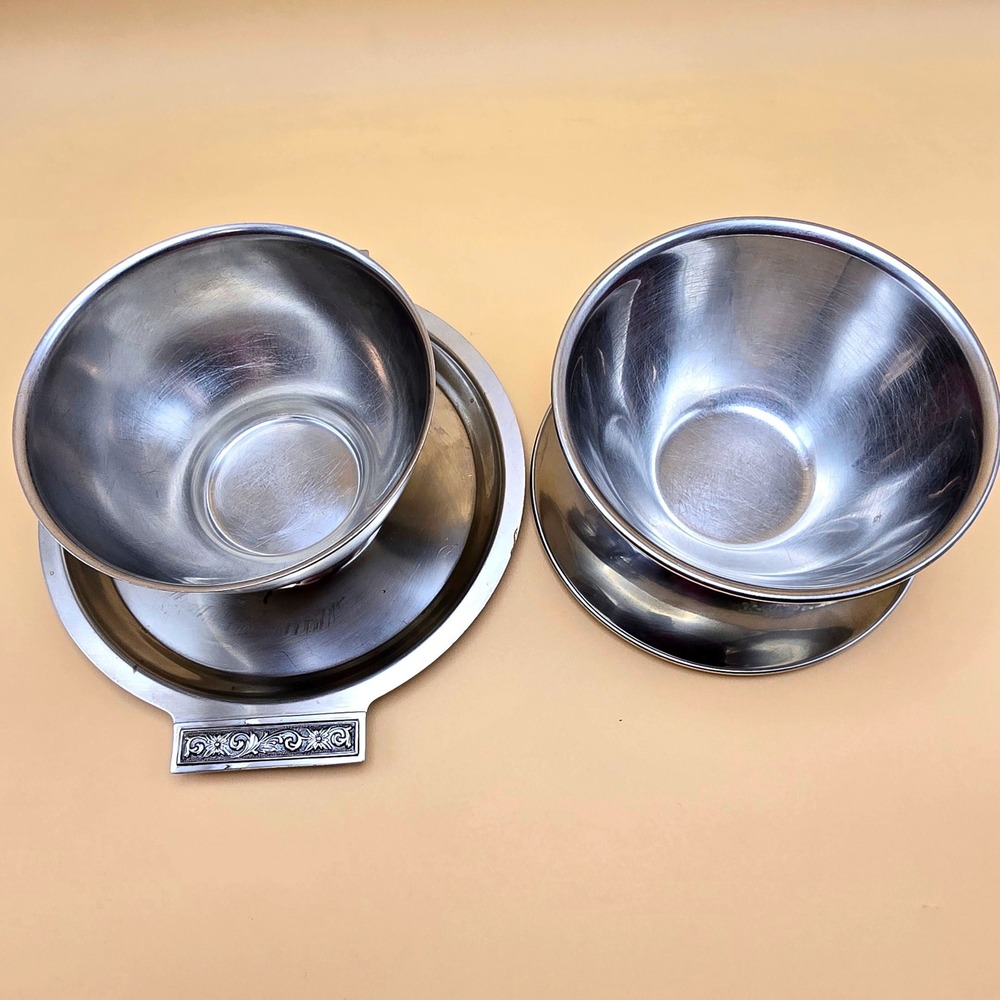 International Decorator Stainless 18-8 Gravy Boat Sauce Dish Set with‎ Trays